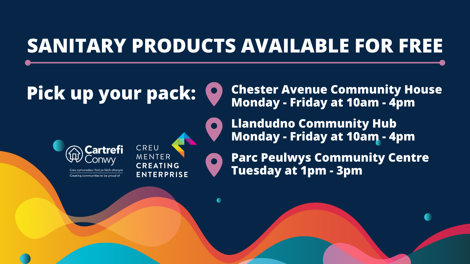 Sanitary Products Available To Pick Up From Our Community Hubs Free Of