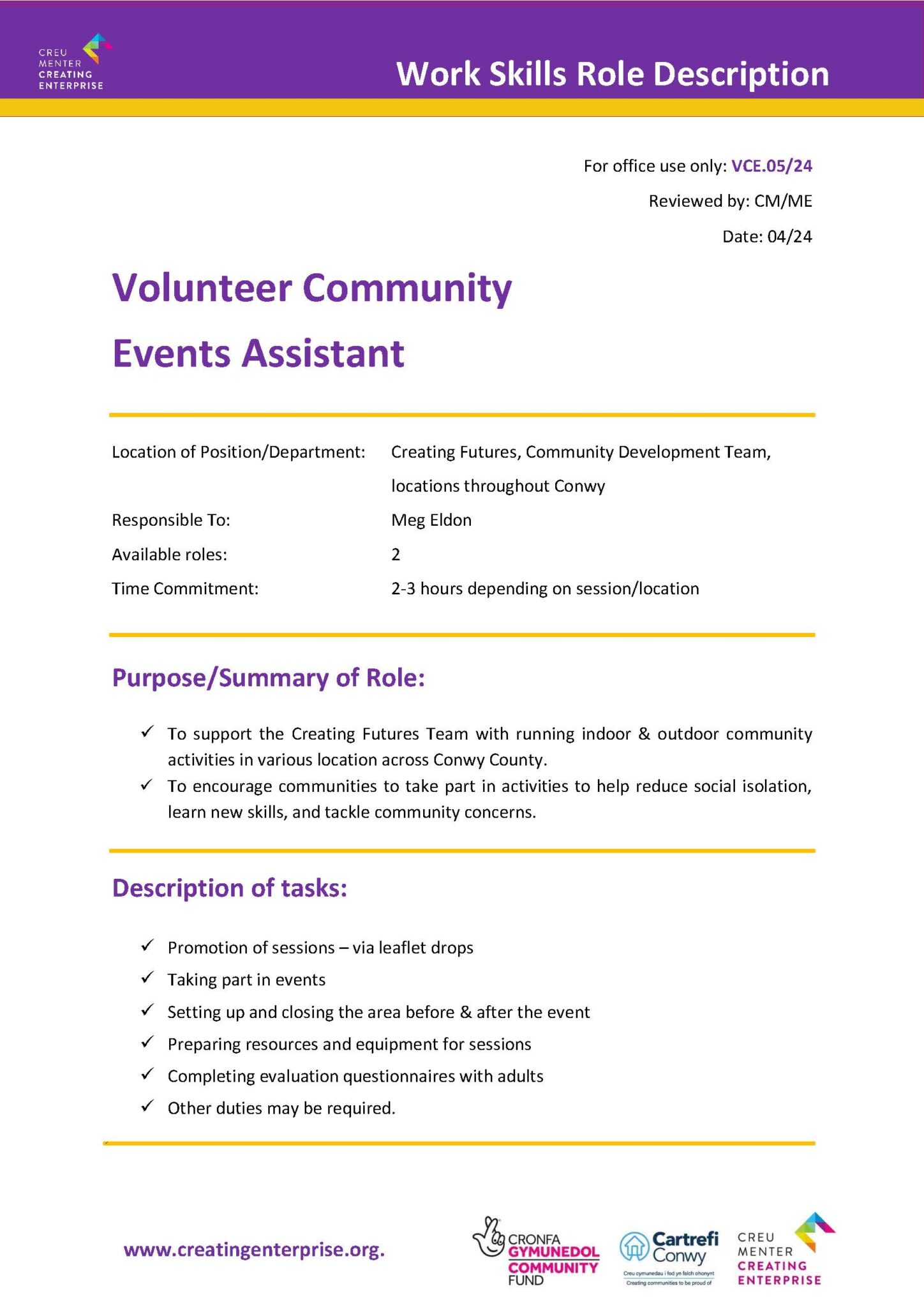 Event Assistant Roles Volunteer Events Assistant - Creating Enterprise